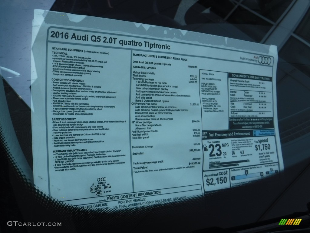 2016 Q5 2.0 TFSI Premium quattro - Mythos Black Metallic / Black photo #8
