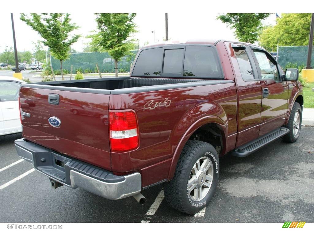 2005 F150 Lariat SuperCab 4x4 - Dark Toreador Red Metallic / Tan photo #5