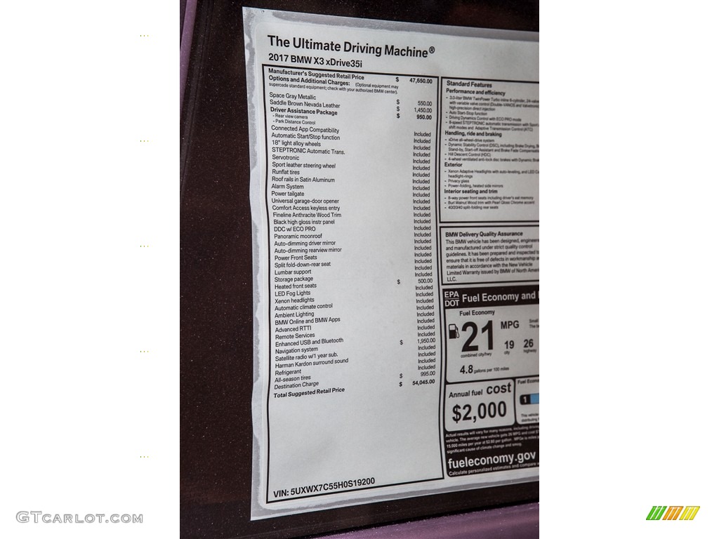 2017 BMW X3 xDrive35i Window Sticker Photo #113766134