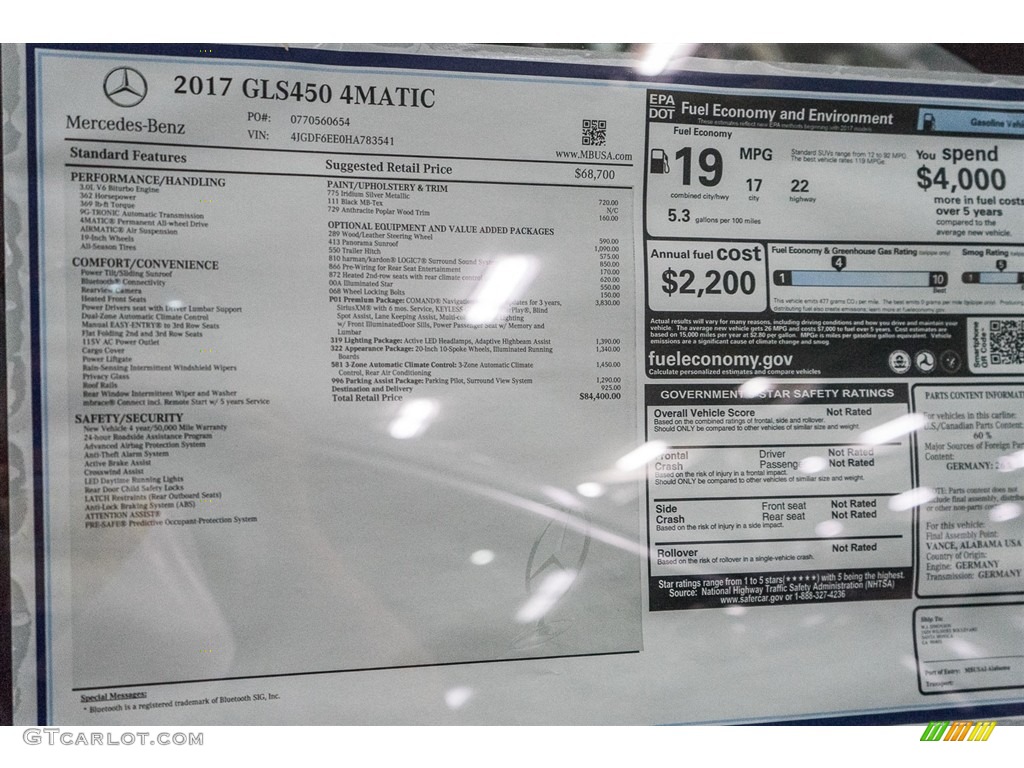 2017 Mercedes-Benz GLS 450 4Matic Window Sticker Photo #113770259
