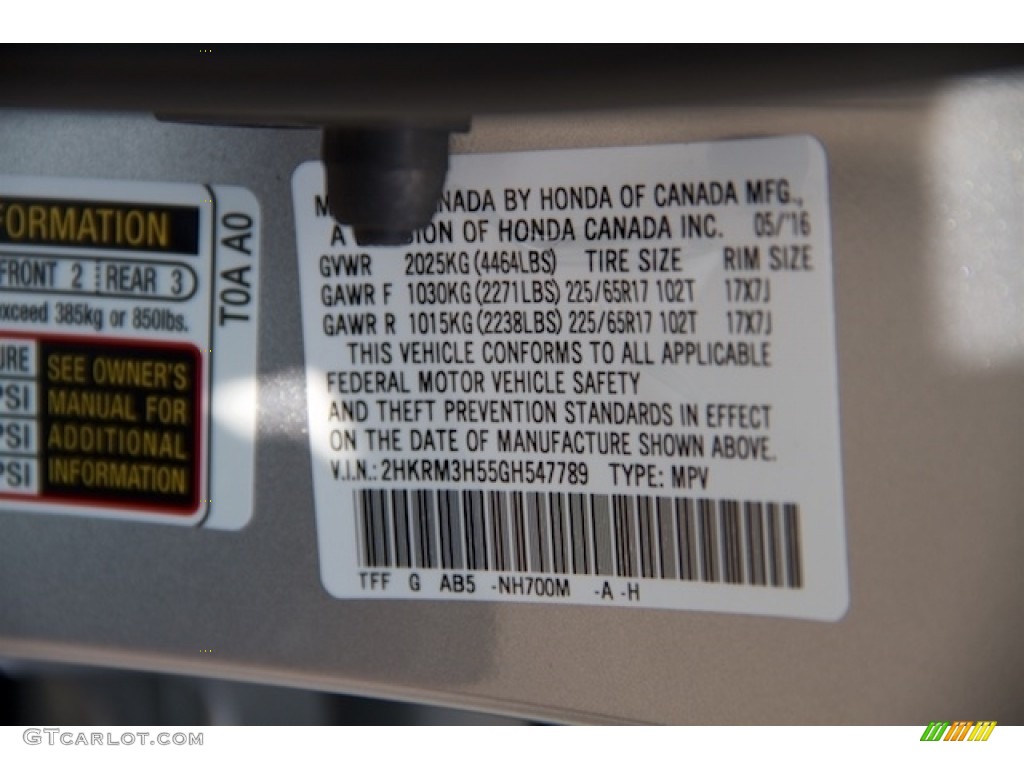 2016 CR-V EX - Alabaster Silver Metallic / Black photo #19