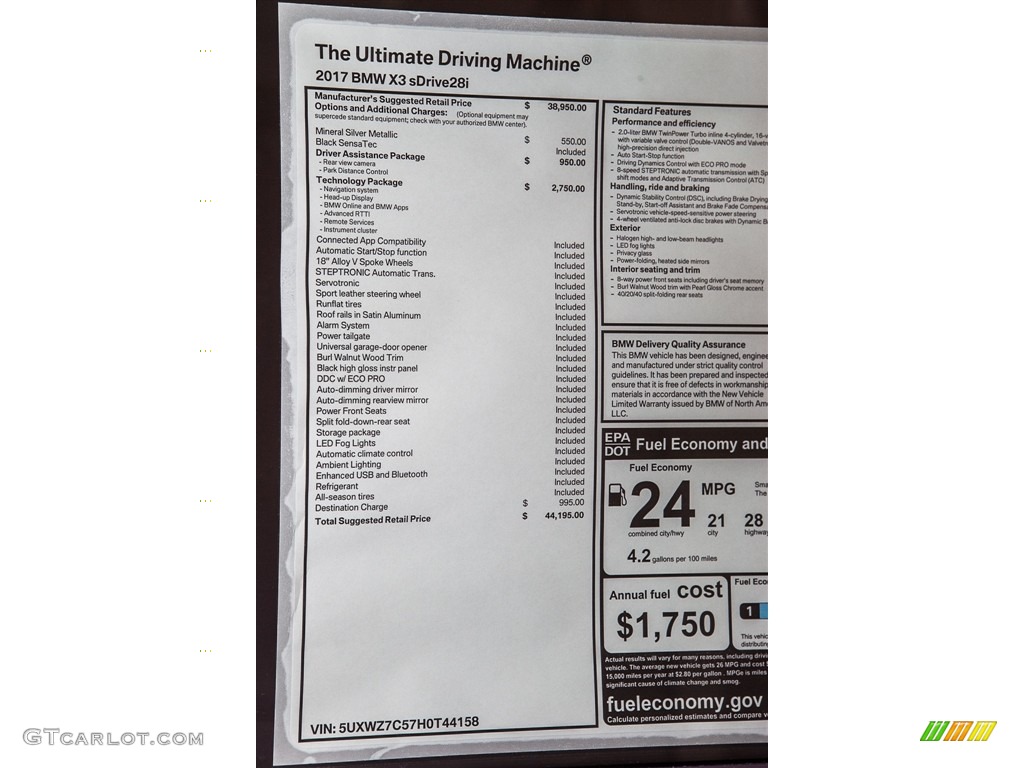 2017 BMW X3 sDrive28i Window Sticker Photo #113811112