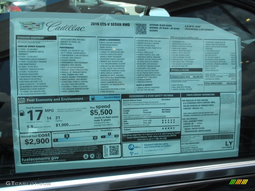 2016 Cadillac CTS CTS-V Sedan Window Sticker Photos