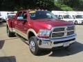 2011 Deep Cherry Red Crystal Pearl Dodge Ram 3500 HD Laramie Longhorn Mega Cab 4x4 Dually  photo #3