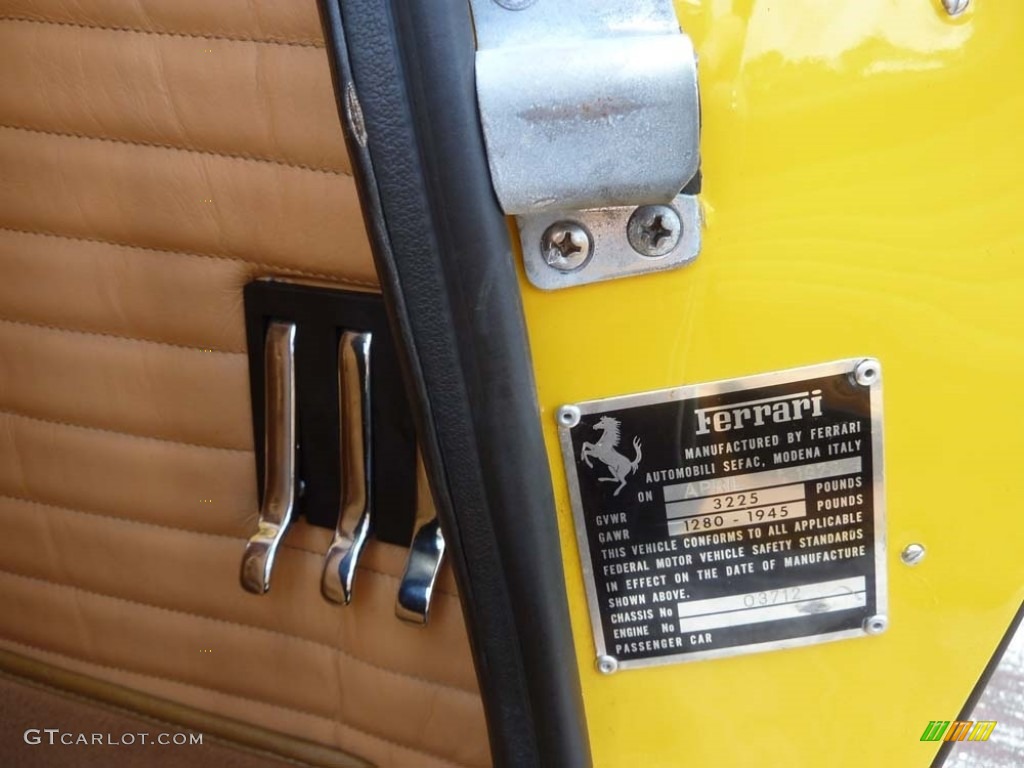 1972 Ferrari Dino 246 GT Info Tag Photo #113861443