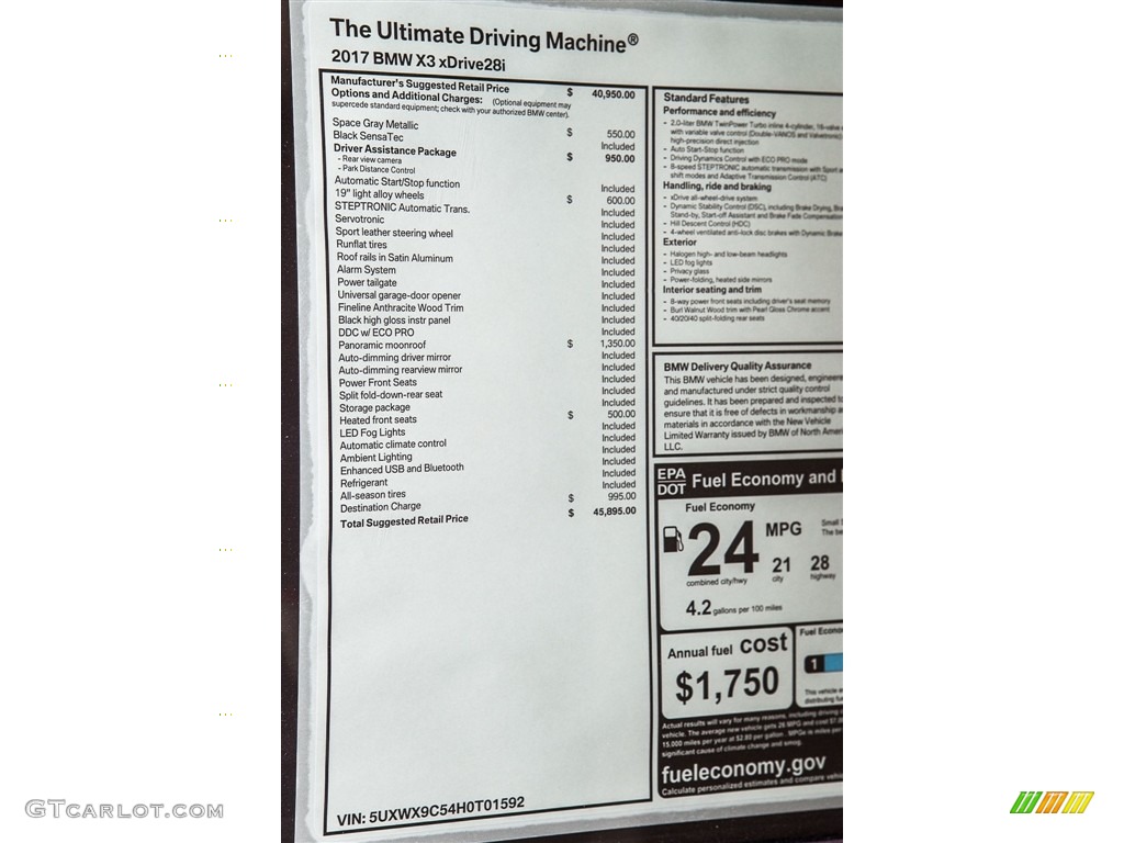 2017 BMW X3 xDrive28i Window Sticker Photo #113863618