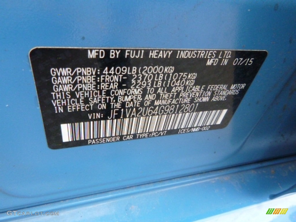 2016 WRX STI HyperBlue Limited Edition - Hyper Blue / Carbon Black/Hyper Blue photo #12