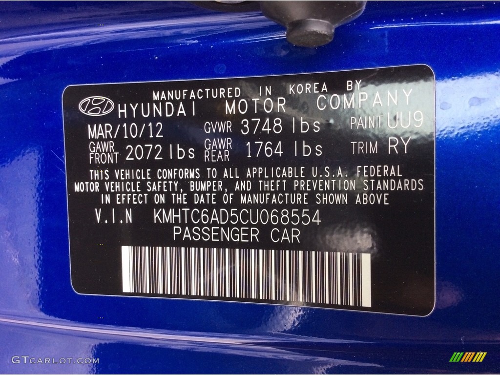 2012 Veloster  - Marathon Blue / Gray photo #24