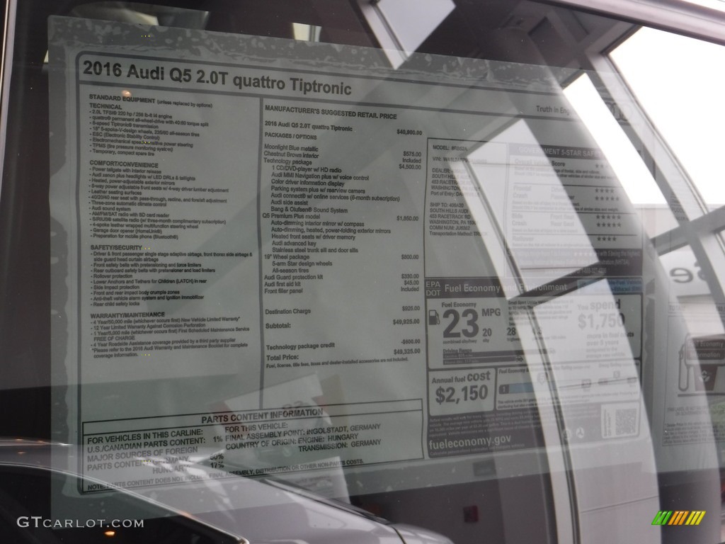 2016 Q5 2.0 TFSI Premium quattro - Moonlight Blue Metallic / Chestnut Brown photo #9