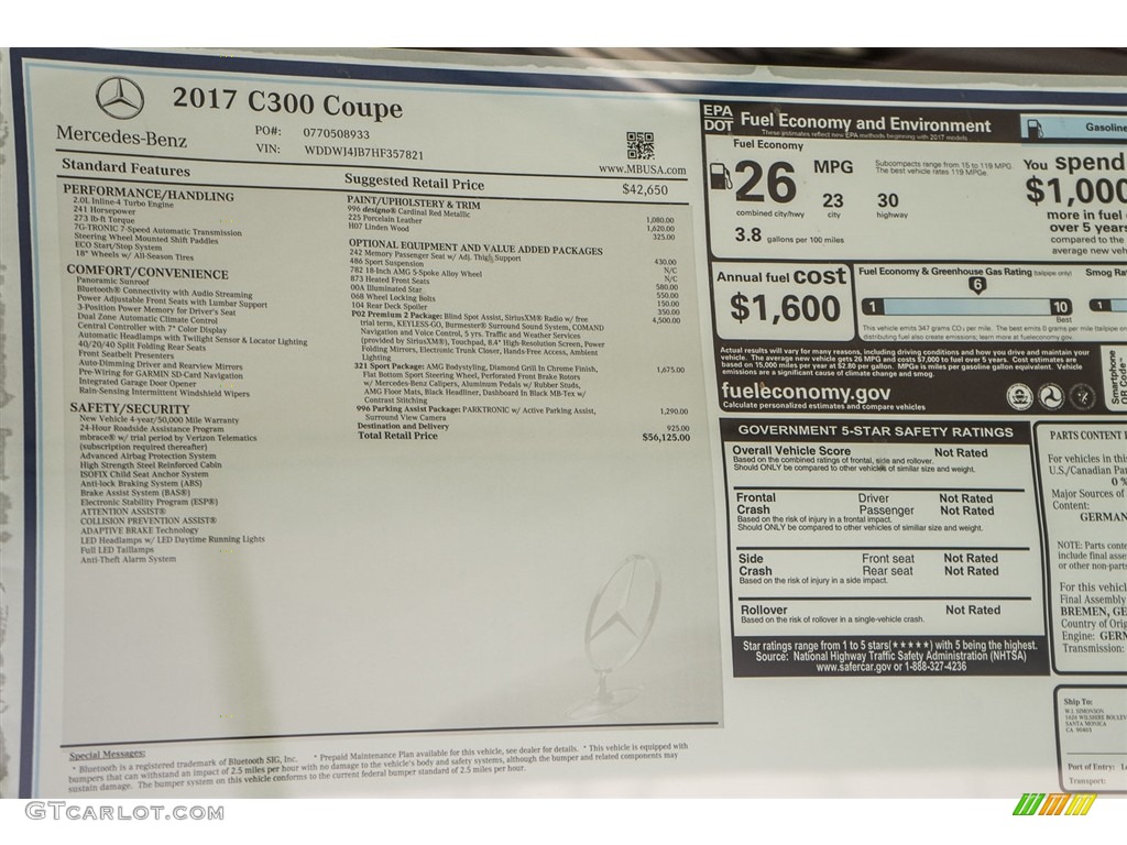 2017 Mercedes-Benz C 300 Coupe Window Sticker Photo #113929259