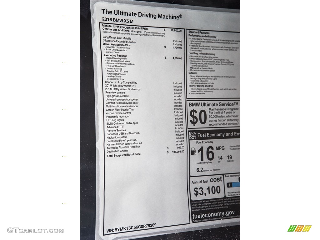 2016 BMW X5 M xDrive Window Sticker Photo #113935490