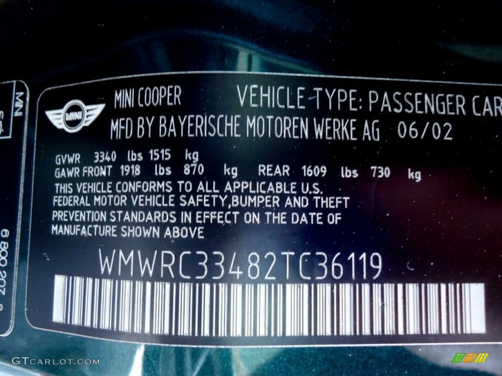2002 Cooper Hardtop - British Racing Green Metallic / Emerald Green photo #57