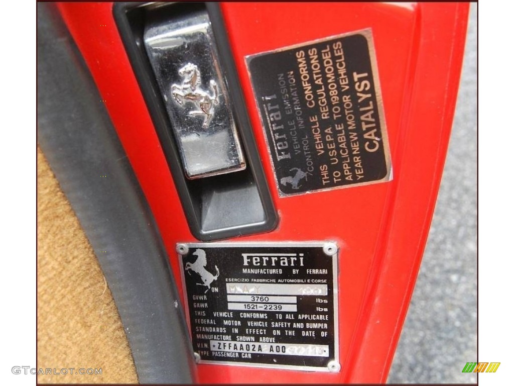 1980 Ferrari 308 GTSi Targa Info Tag Photos