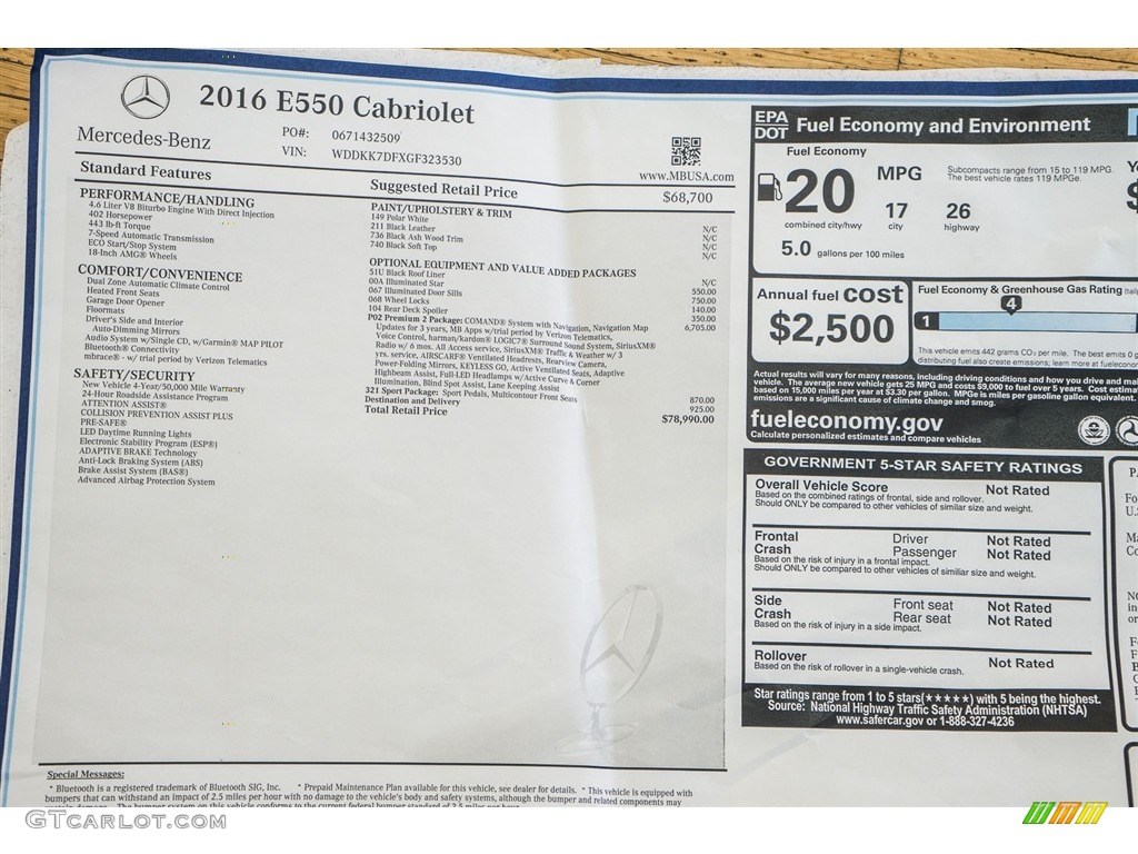 2016 Mercedes-Benz E 550 Cabriolet Window Sticker Photos