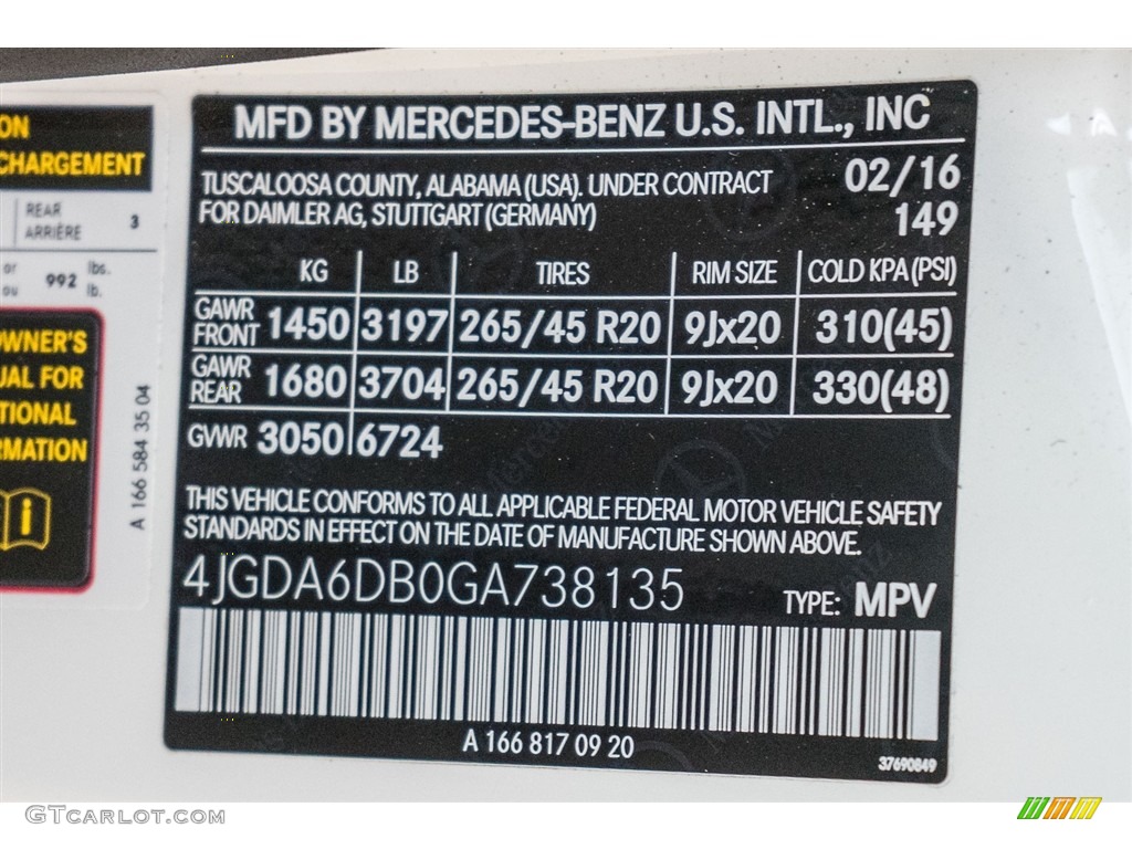 2016 GLE Color Code 149 for Polar White Photo #114025857