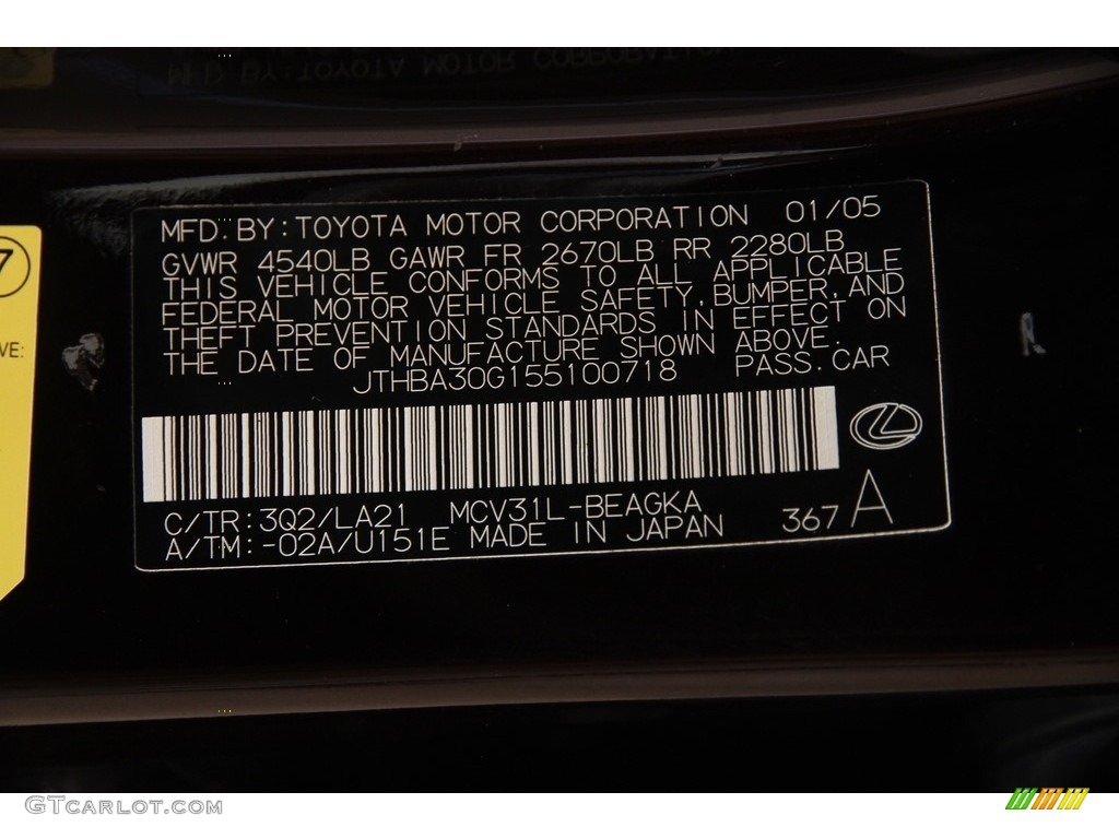 2005 ES 330 - Black Garnet Pearl / Black photo #22