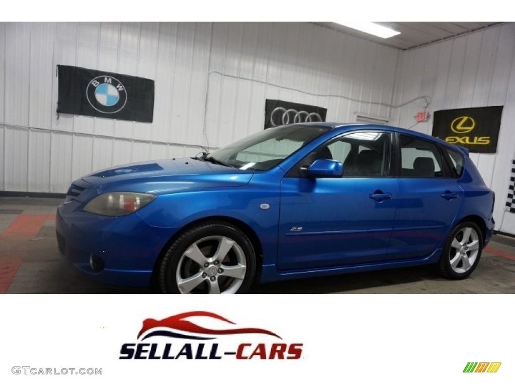 2005 MAZDA3 s Hatchback - Strato Blue Mica / Black/Blue photo #1