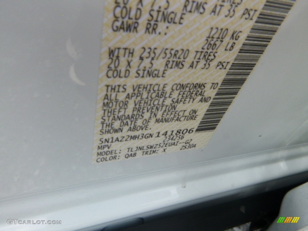 2016 Nissan Murano Platinum AWD Color Code Photos