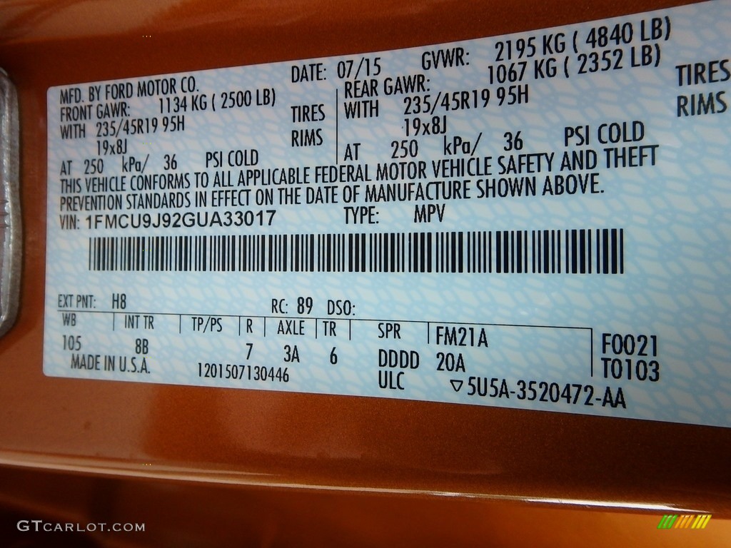 2016 Escape Titanium 4WD - Electric Spice Metallic / Charcoal Black photo #23