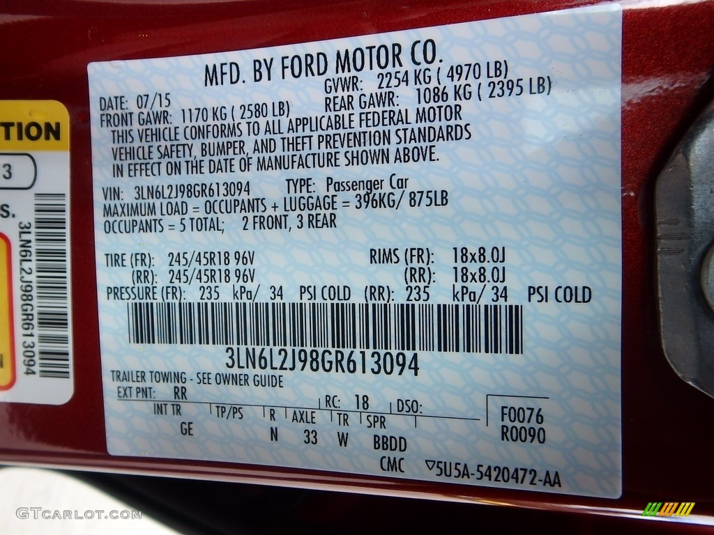 2016 MKZ Color Code RR for Ruby Red Photo #114086502