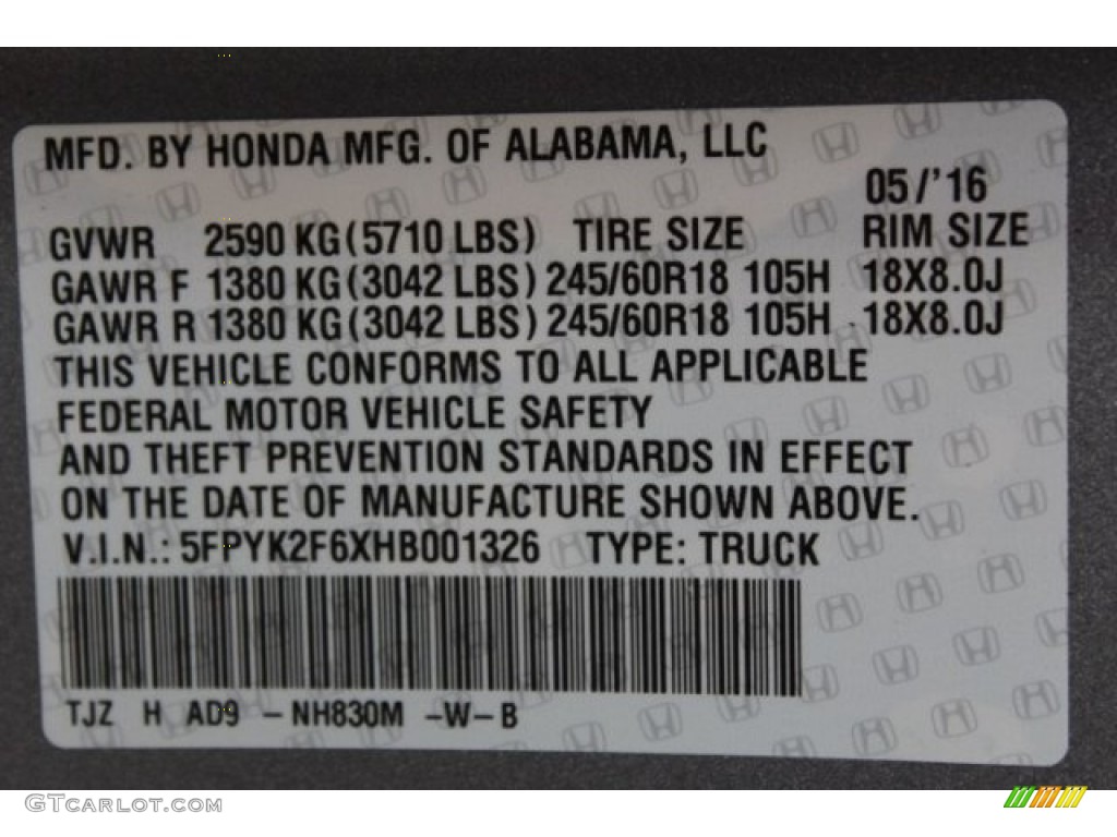 2017 Honda Ridgeline RTL-T NH830M Photo #114092963