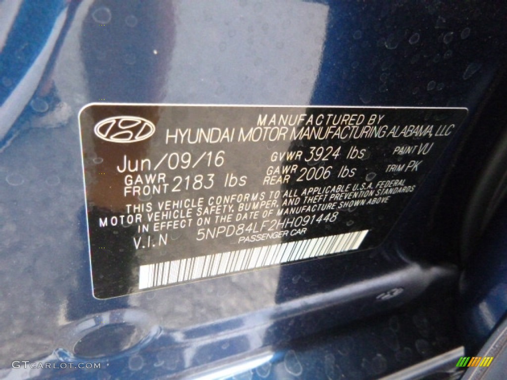 2017 Elantra SE - Lakeside Blue / Gray photo #15