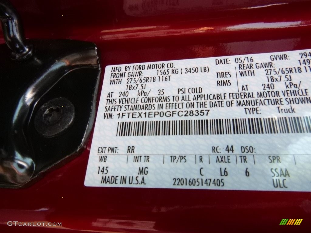 2016 F150 XLT SuperCab 4x4 - Ruby Red / Medium Earth Gray photo #10