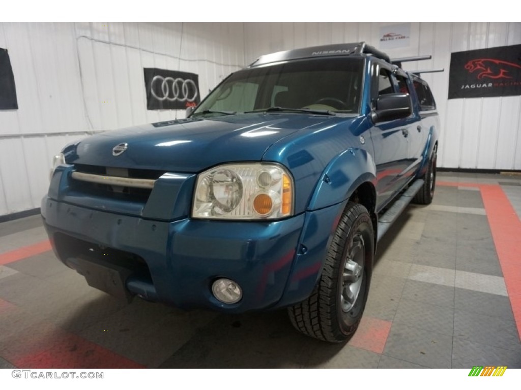 2004 Frontier XE V6 Crew Cab 4x4 - Electric Blue Metallic / Gray photo #3