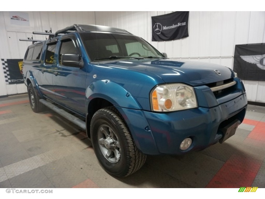 2004 Frontier XE V6 Crew Cab 4x4 - Electric Blue Metallic / Gray photo #5