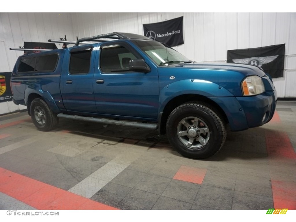2004 Frontier XE V6 Crew Cab 4x4 - Electric Blue Metallic / Gray photo #6