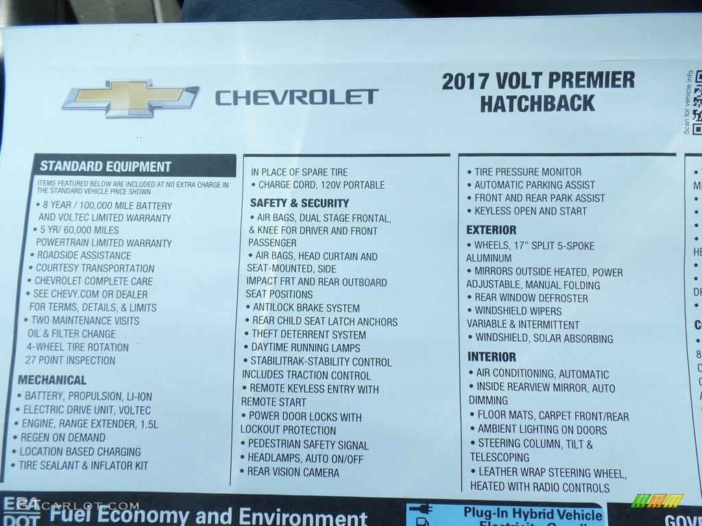 2017 Chevrolet Volt Premier Window Sticker Photo #114204330