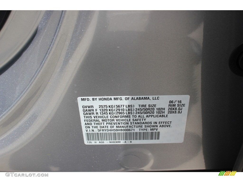 2017 MDX Color Code NH830M for Lunar Silver Metallic Photo #114213561