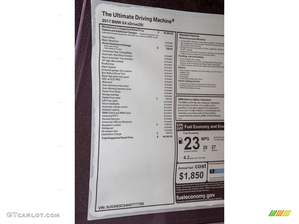 2017 BMW X4 xDrive28i Window Sticker Photo #114233652