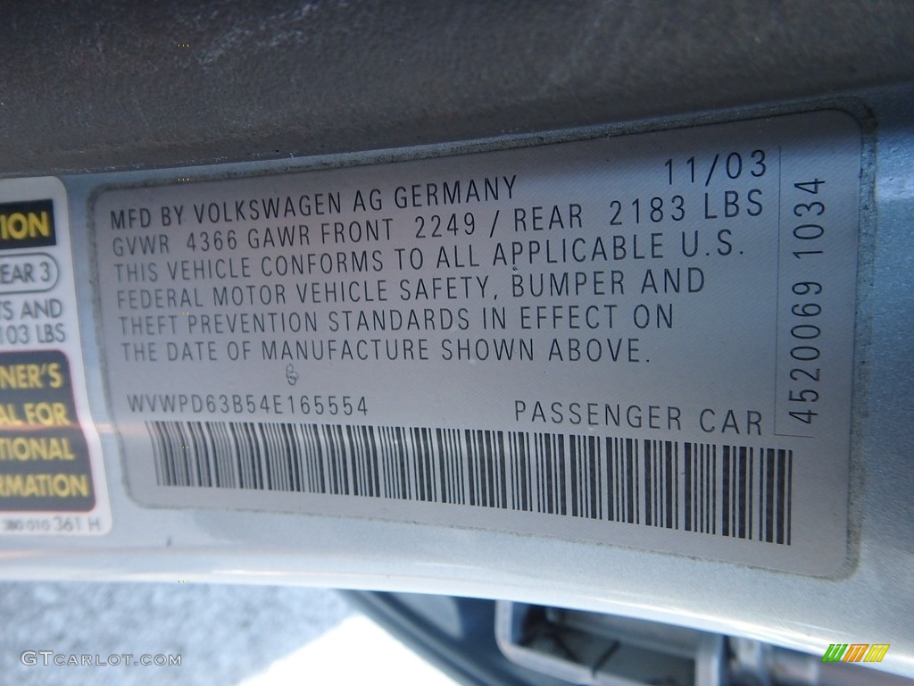 2004 Passat GLS Sedan - Blue Silver Metallic / Grey photo #14