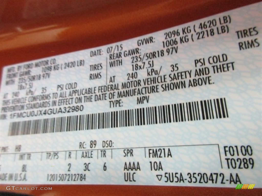 2016 Escape Titanium - Electric Spice Metallic / Medium Light Stone photo #19