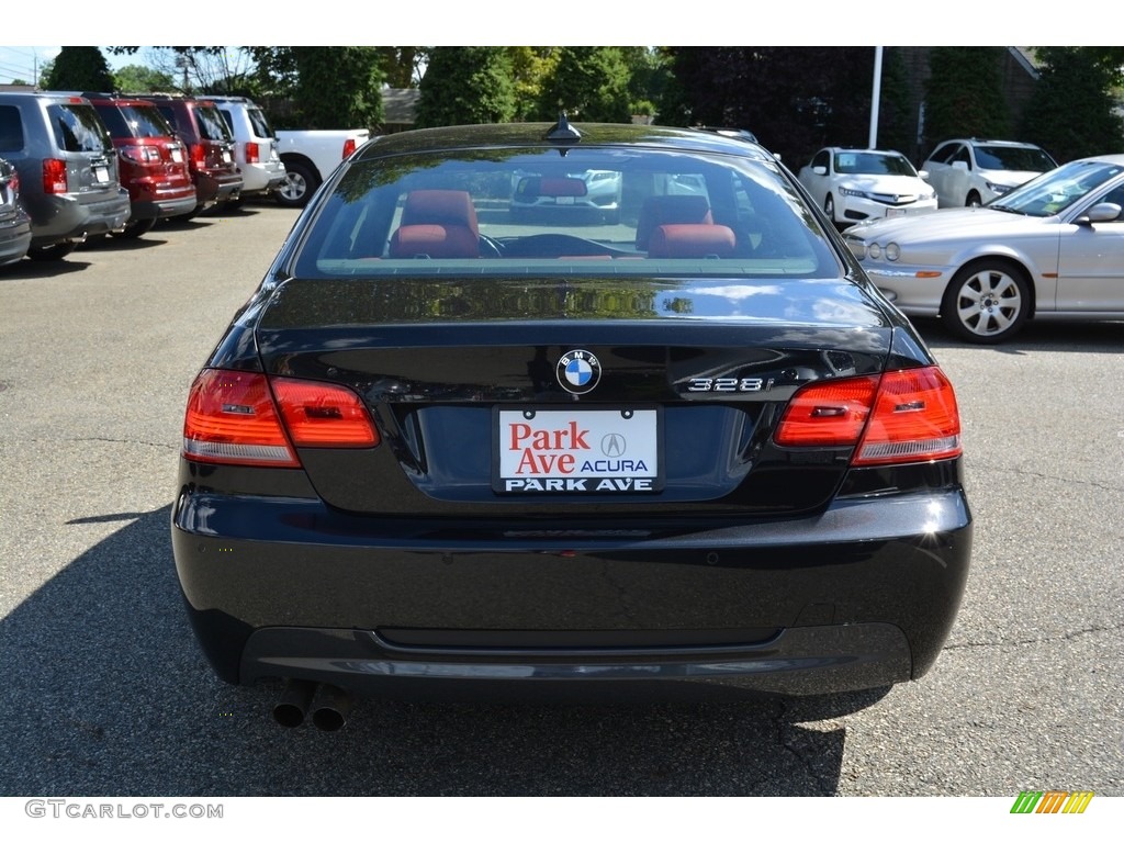 2010 3 Series 328i xDrive Coupe - Jet Black / Coral Red/Black Dakota Leather photo #4