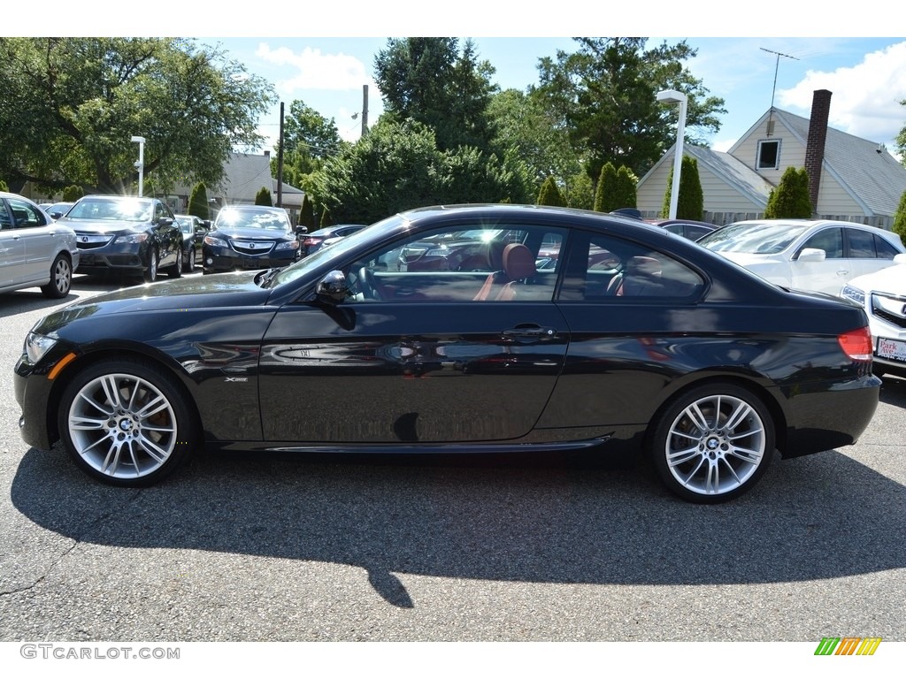 2010 3 Series 328i xDrive Coupe - Jet Black / Coral Red/Black Dakota Leather photo #6