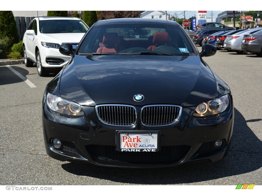 2010 3 Series 328i xDrive Coupe - Jet Black / Coral Red/Black Dakota Leather photo #8