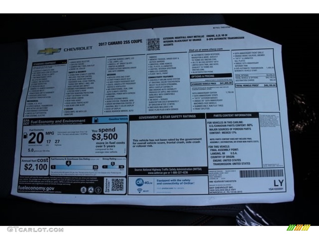 2017 Chevrolet Camaro SS Coupe Window Sticker Photo #114332250