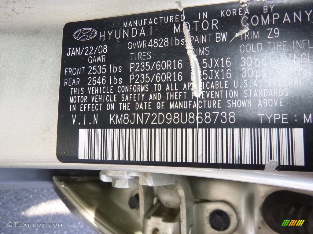 2008 Tucson SE 4WD - Platinum Silver / Beige photo #25