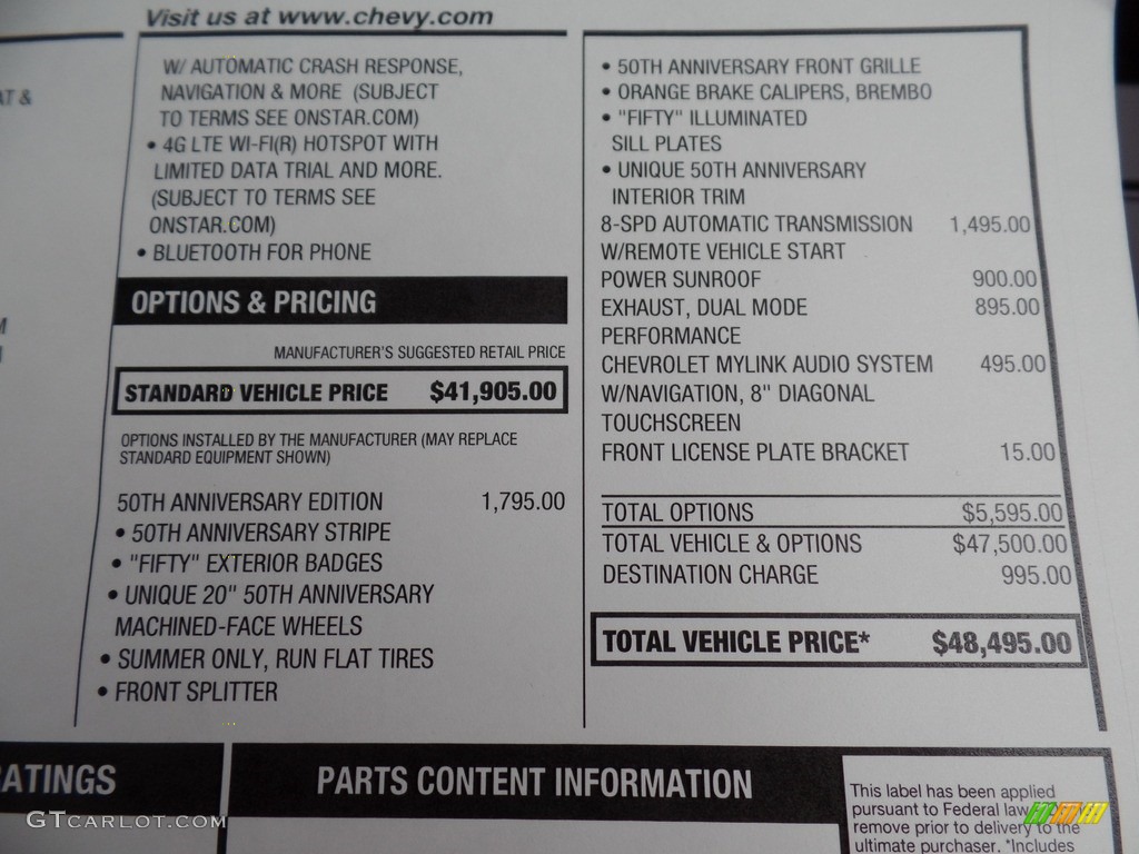 2017 Chevrolet Camaro SS Coupe 50th Anniversary Window Sticker Photo #114345693