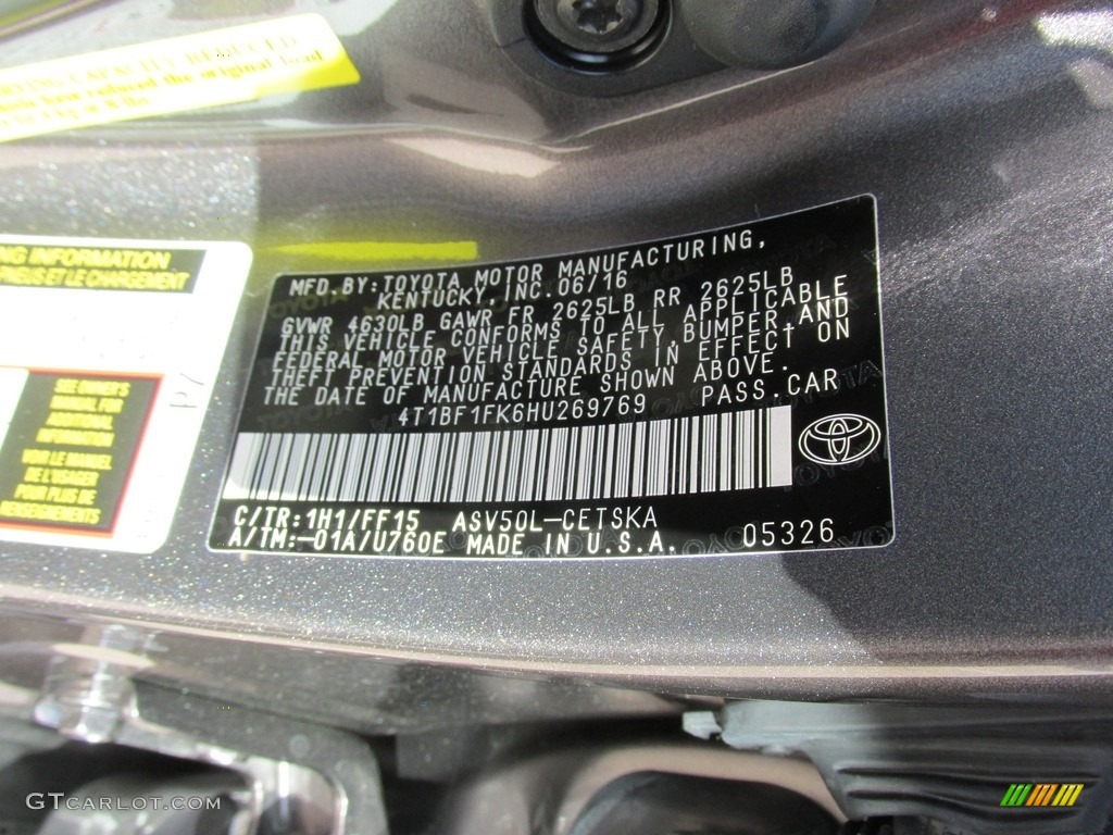 2017 Camry Color Code 1H1 for Predawn Gray Mica Photo #114353565