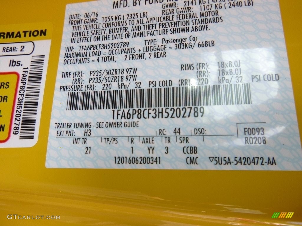 2017 Mustang Color Code H3 for Triple Yellow Photo #114391651