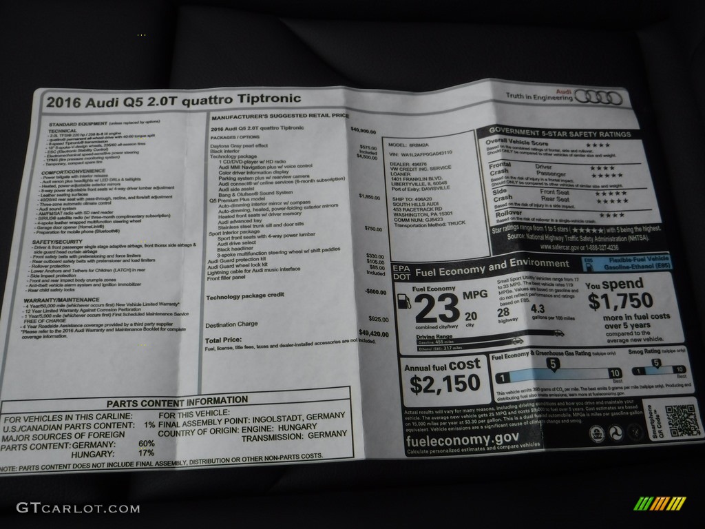 2016 Q5 2.0 TFSI Premium quattro - Daytona Gray Pearl / Black photo #35