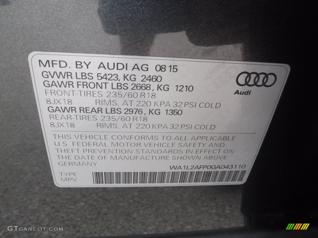 2016 Q5 2.0 TFSI Premium quattro - Daytona Gray Pearl / Black photo #39