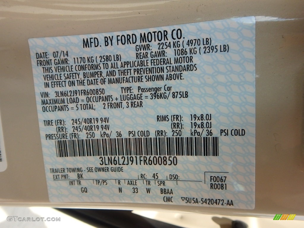 2015 MKZ Color Code BK for Platinum Dune Photo #114426043