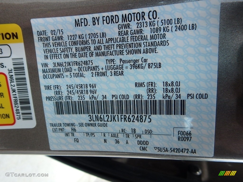 2015 MKZ Color Code H6 for Luxe Metallic Photo #114427951