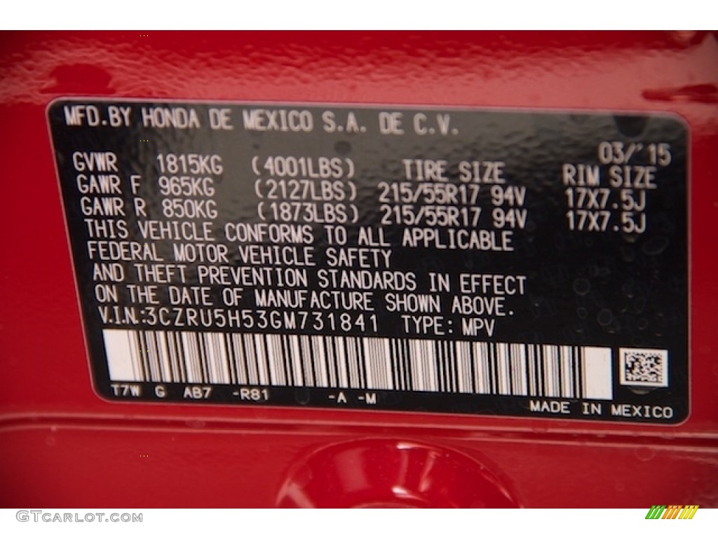 2016 HR-V Color Code R81 for Milano Red Photo #114455233
