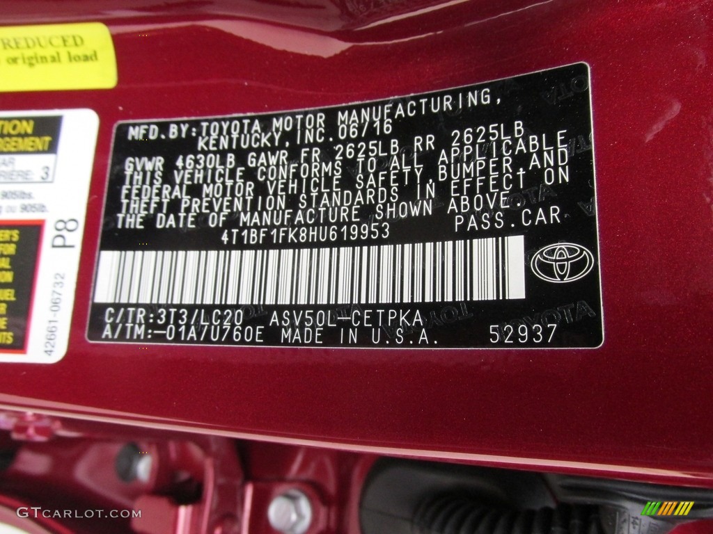 2017 Camry Color Code 3T3 for Ruby Flare Pearl Photo #114478750