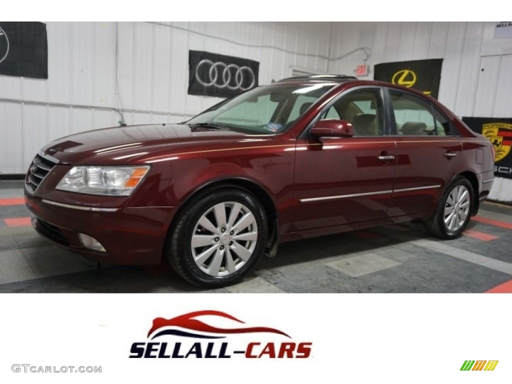 2009 Sonata Limited V6 - Dark Cherry Red / Camel photo #1